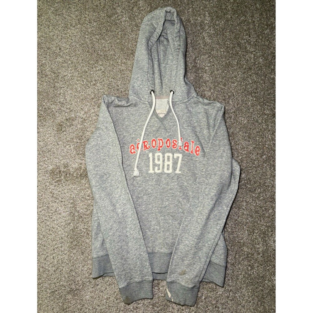 Vintage Aeropostale Men's Pullover Graphic Print Hoodie Gray XL